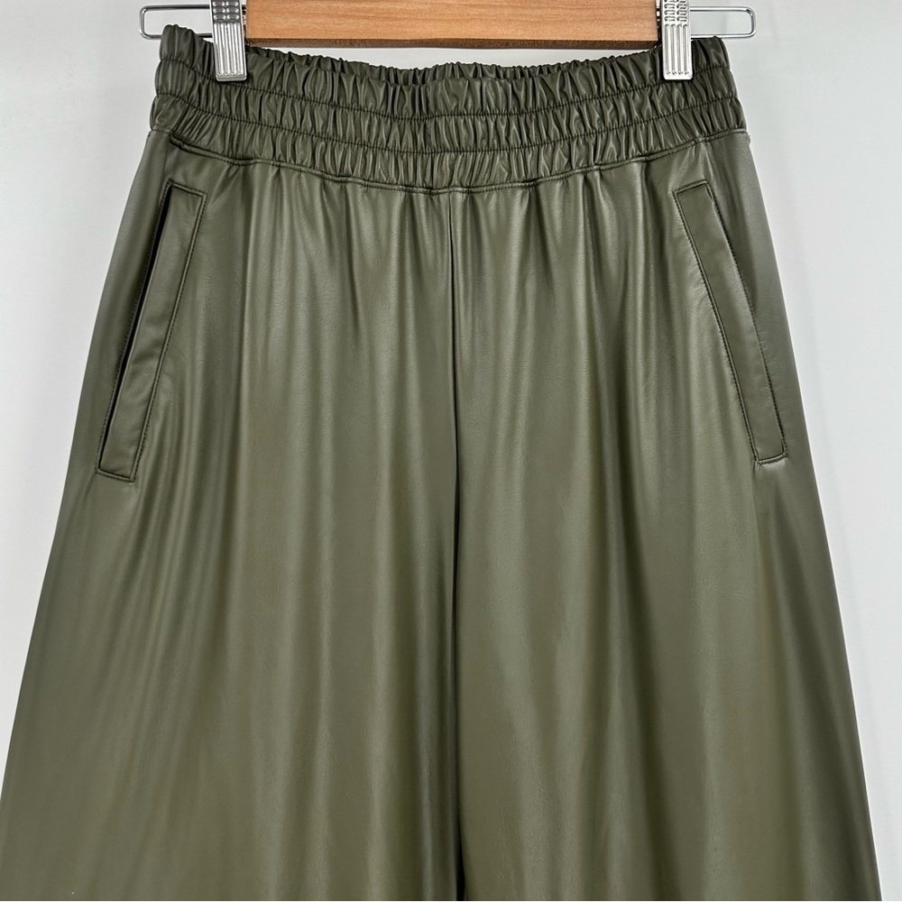Offline by Aerie Sage Green Real Luxe Faux Leather Wide Leg Pants Size Small - Picture 2 of 13